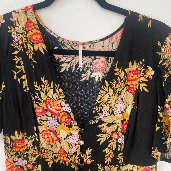 Floral Slit Puff Floral Witch Maxi Button FP Boho Bohemian Chic Summer Dress - Picture 4 of 7